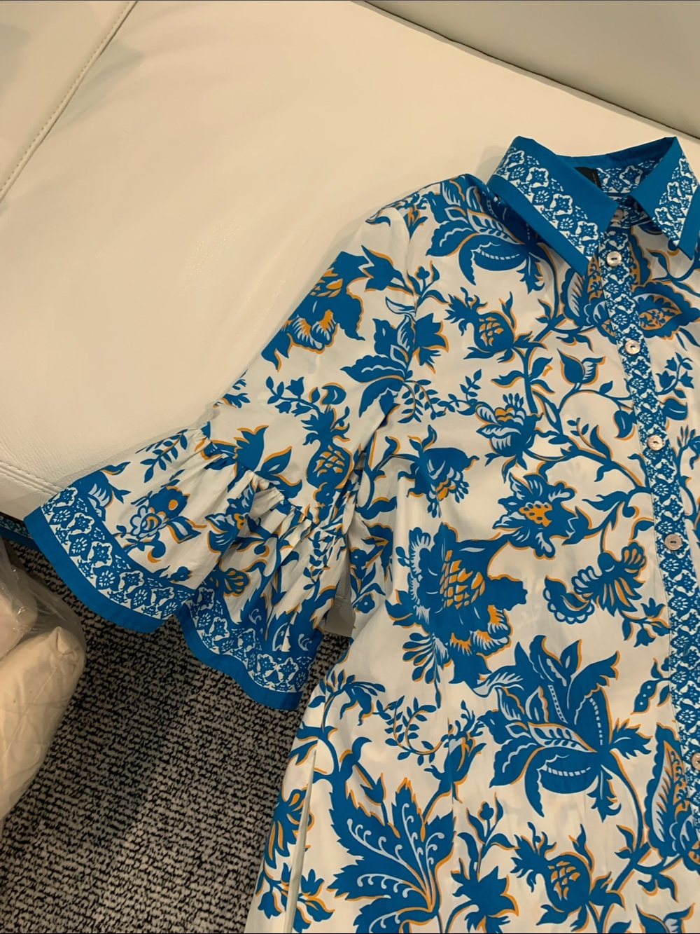 Etro Blue and White Floral Print Dress with orange accents. Worn once. Size 44 - Picture 9 of 10